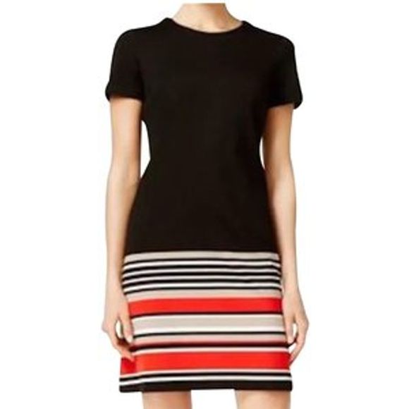 Calvin Klein Dresses & Skirts - {Calvin Klein} Black Red Tan Stripe Dress Sz 2